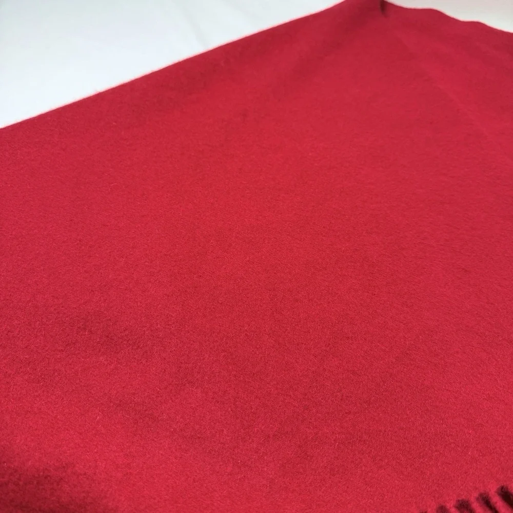 Hammacher Schlemmer 100% Cashmere Throw Blanket Red 50x64 Fringe Luxury Wrap